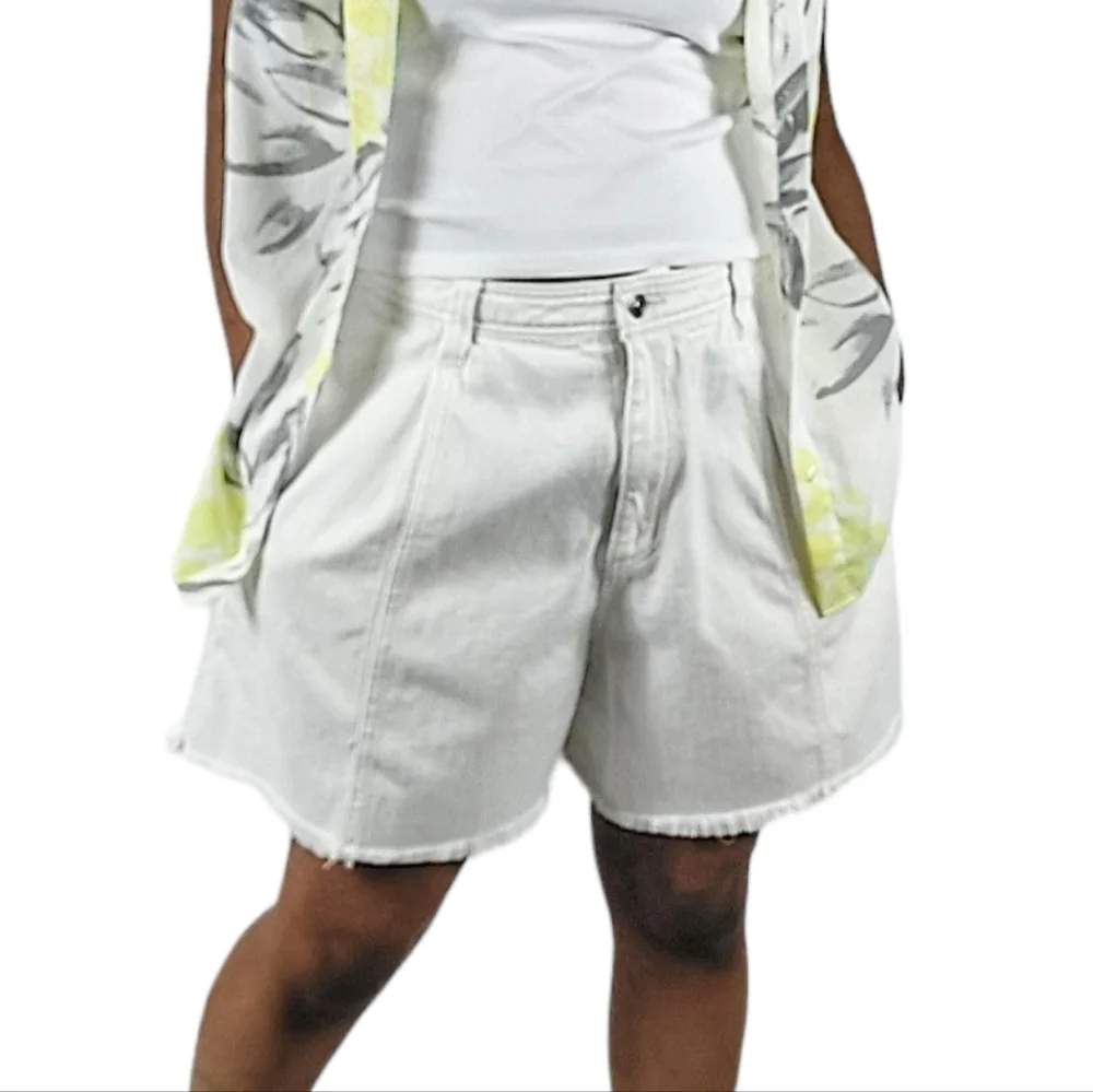 We The Free White High-Waisted Raw Hem Loose Fit Shorts